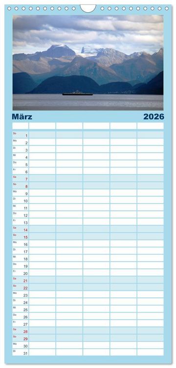 Produktbild: Familienplaner 2026 - Norwegen - Hurtigruten mit 5 Spalten (Wandkalender, 21 x 45 cm) CALVENDO
