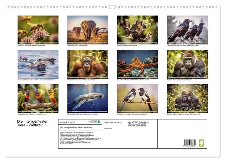 Produktbild: Die intelligentesten Tiere - Weltweit (Wandkalender 2027 DIN A2 quer), CALVENDO Monatskalender