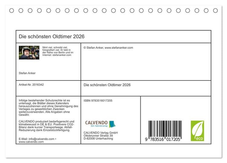 Produktbild: Die sch&ouml;nsten Oldtimer 2026 (Tischkalender 2026 DIN A5 quer), CALVENDO Monatskalender