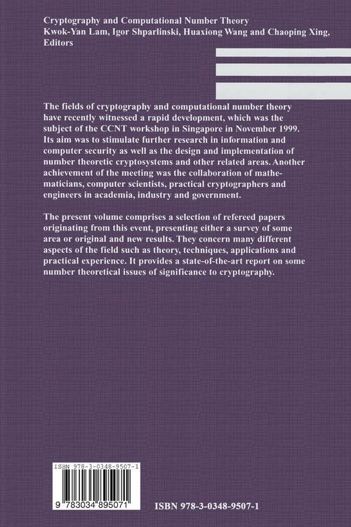 Produktbild: Cryptography and Computational Number Theory