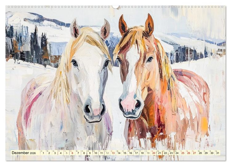 Produktbild: Die Eleganz der Pferde. Poesie im &Ouml;lgem&auml;lde-Stil (Wandkalender 2026 DIN A2 quer), CALVENDO Monatskalender