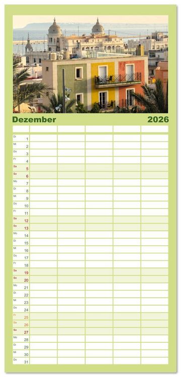 Produktbild: Familienplaner 2026 - Alicante - Benidorm - Calp mit 5 Spalten (Wandkalender, 21 x 45 cm) CALVENDO