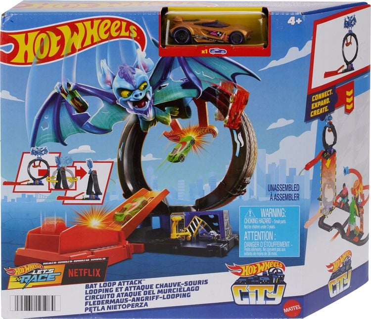 Produktbild: Hot Wheels City Angriff der Fledermaus Spielset mit Spielzeugauto im Maßstab 1:64
