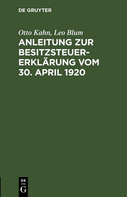 Produktbild: Anleitung zur Besitzsteuererkl&auml;rung vom 30. April 1920