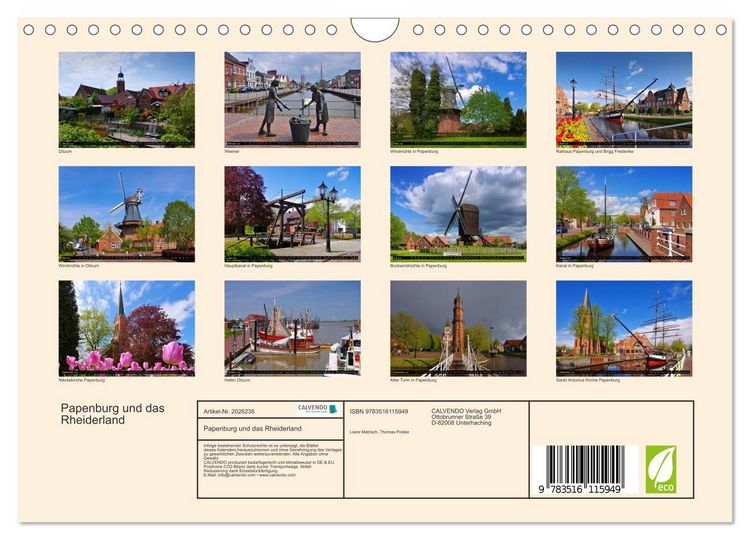 Produktbild: Papenburg und das Rheiderland (Wandkalender 2026 DIN A4 quer), CALVENDO Monatskalender