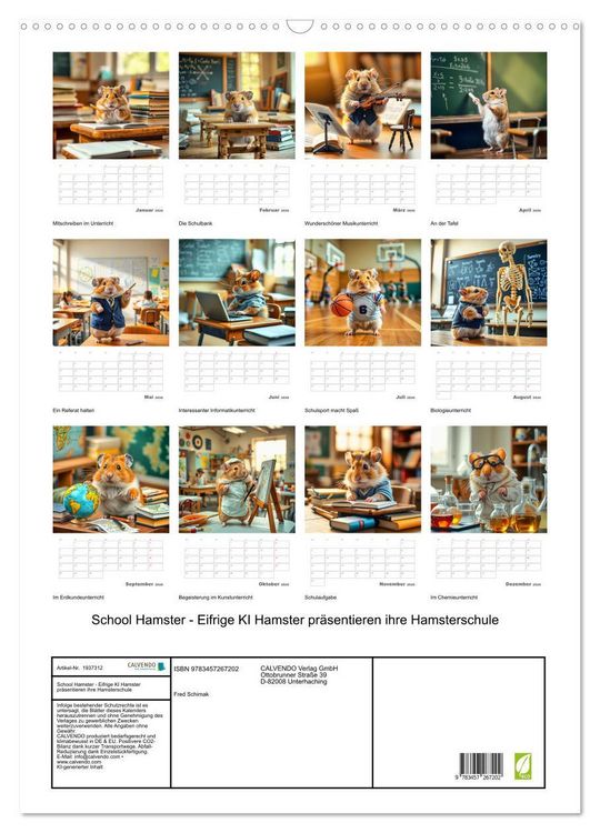Produktbild: School Hamster - Eifrige KI Hamster pr&auml;sentieren ihre Hamsterschule (Wandkalender 2026 DIN A2 hoch), CALVENDO Monatskalender