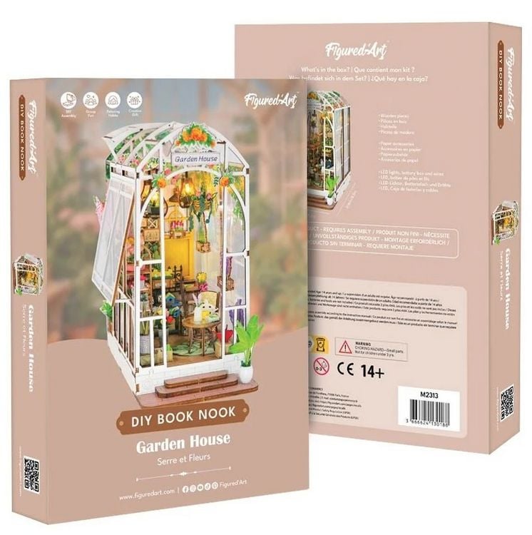 Produktbild: FiguredArt M2313 - DIY Book Nook, Garden House, Gew&auml;chshaus mit Blumen, Puzzle, 55 Teile, Miniatur-Diorama