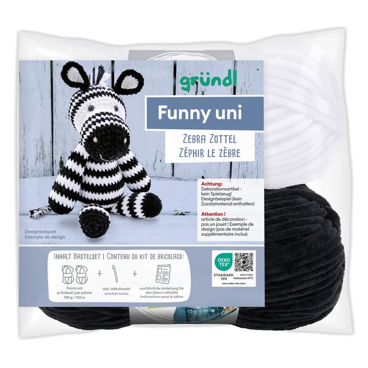 Produktbild: gr&uuml;ndl Funny uni SB-Pack Zebra Zottel, Chenillegarn, H&auml;kelset