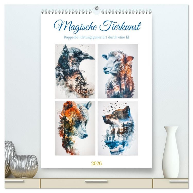 Produktbild: Magische Tierkunst (hochwertiger Premium Wandkalender 2026 DIN A2 hoch), Kunstdruck in Hochglanz