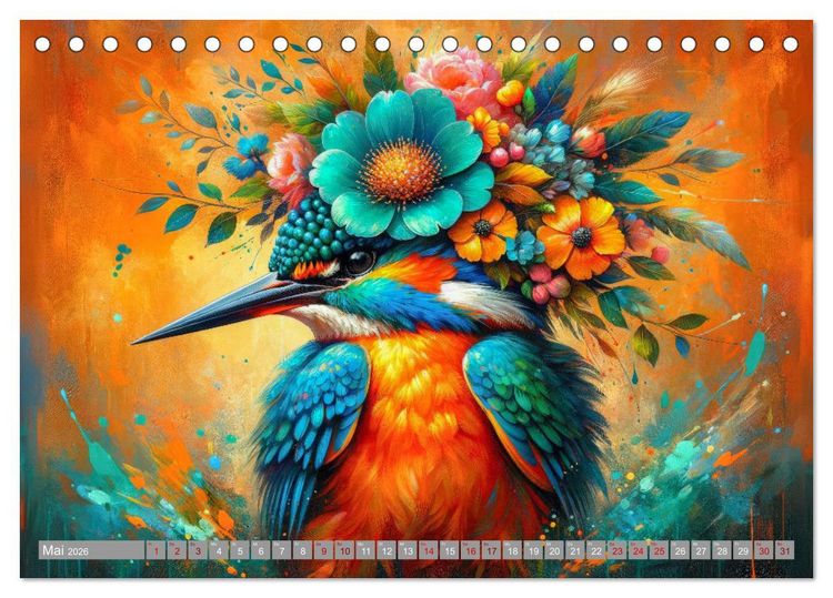 Produktbild: Blumige Vogelportr&auml;ts (Tischkalender 2026 DIN A5 quer), CALVENDO Monatskalender