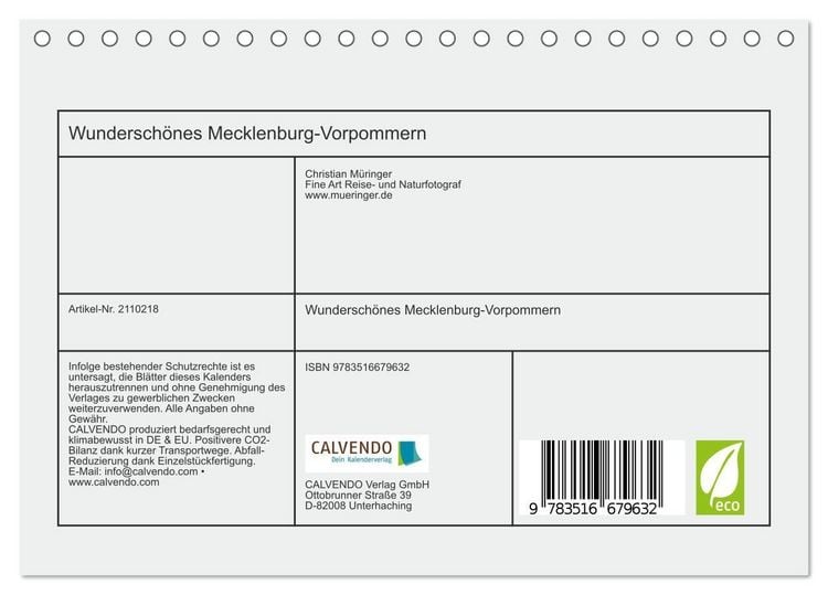 Produktbild: Wundersch&ouml;nes Mecklenburg-Vorpommern (Tischkalender 2026 DIN A5 quer), CALVENDO Monatskalender