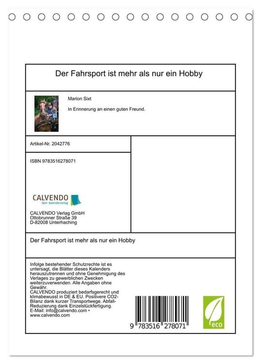 Produktbild: Der Fahrsport ist mehr als nur ein Hobby (Tischkalender 2026 DIN A5 hoch), CALVENDO Monatskalender