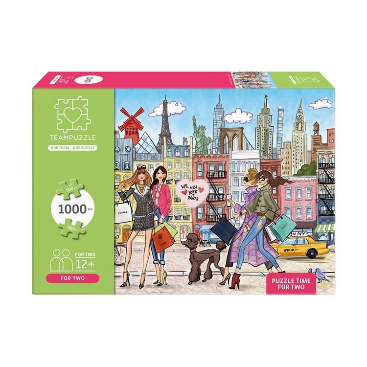Produktbild: TEAMPUZZLE &ndash; Paris x New York &ndash; 1000 Teile &ndash; Erwachsenenpuzzle f&uuml;r zwei Personen