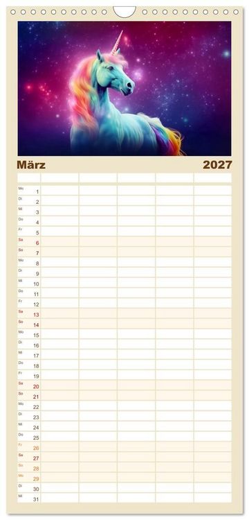 Produktbild: Familienplaner 2027 - Magische Momente im Land der Einh&ouml;rner mit 5 Spalten (Wandkalender, 21 x 45 cm) CALVENDO
