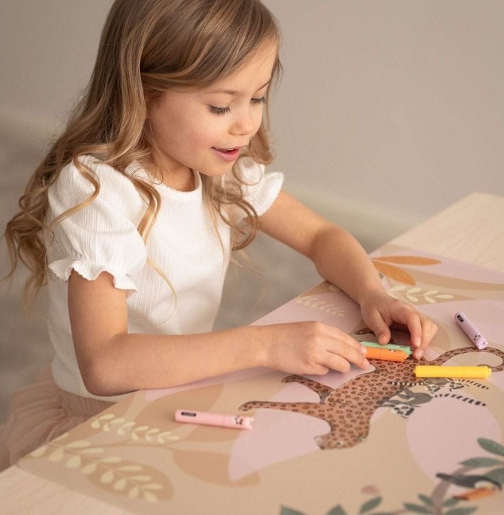 Produktbild: Scriptum Schreibtischunterlage f&uuml;r Kinder Jungle Tiere rosa - 60 x 40 cm - aus premium Vinyl