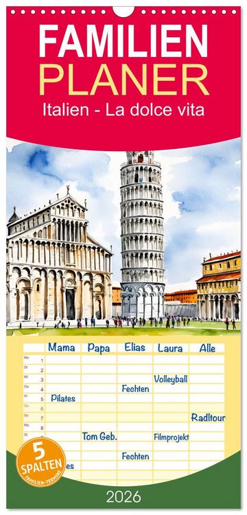 Produktbild: Familienplaner 2026 - Italien - La dolce vita mit 5 Spalten (Wandkalender, 21 x 45 cm) CALVENDO