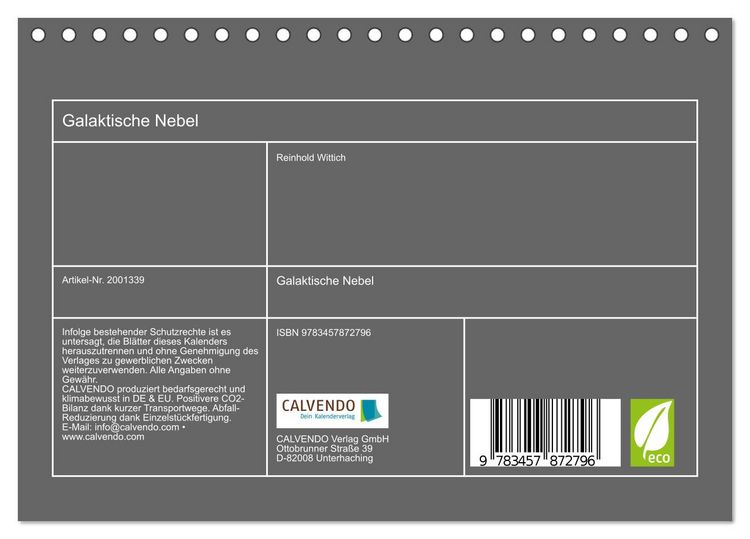 Produktbild: Galaktische Nebel (Tischkalender 2026 DIN A5 quer), CALVENDO Monatskalender