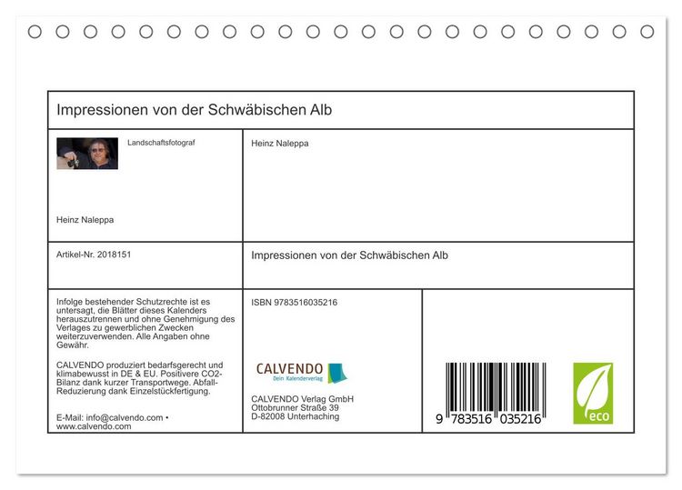 Produktbild: Impressionen von der Schw&auml;bischen Alb (Tischkalender 2026 DIN A5 quer), CALVENDO Monatskalender
