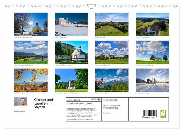 Produktbild: Kirchen und Kapellen in Bayern (Wandkalender 2026 DIN A3 quer), CALVENDO Monatskalender