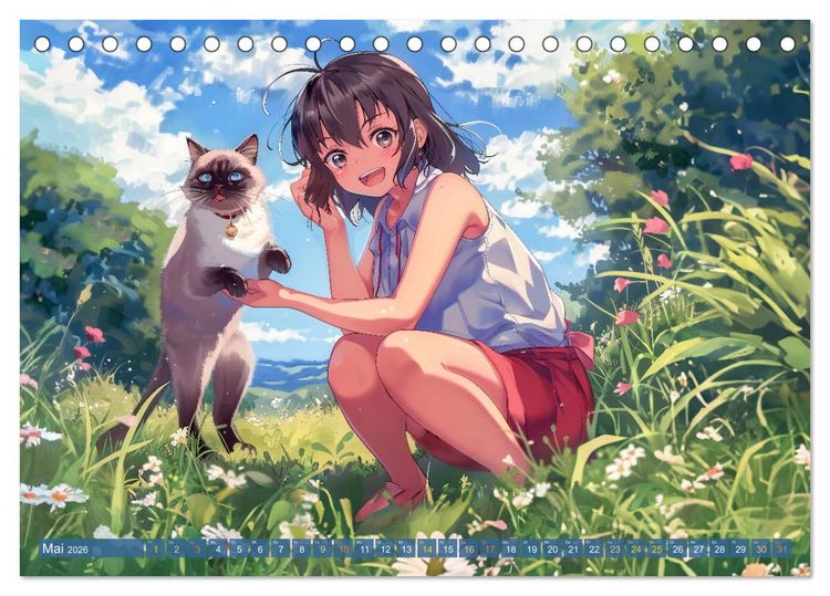 Produktbild: Tierische Anime-Freunde - Fr&ouml;hliche Streifz&uuml;ge mit Hund und Katze (Tischkalender 2026 DIN A5 quer), CALVENDO Monatskalender