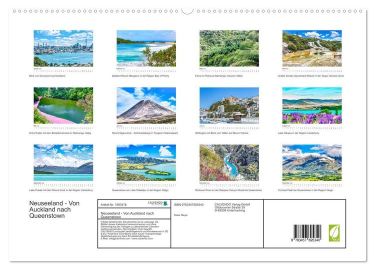 Produktbild: Neuseeland - Von Auckland nach Queenstown (hochwertiger Premium Wandkalender 2026 DIN A2 quer), Kunstdruck in Hochglanz