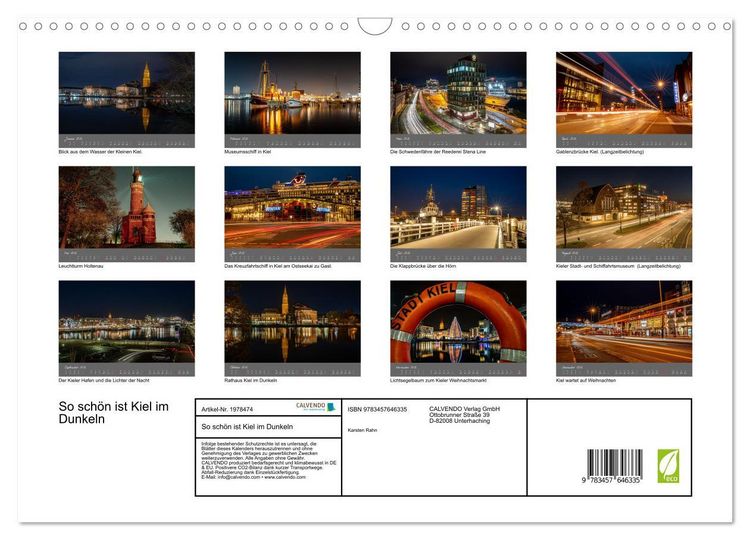Produktbild: So sch&ouml;n ist Kiel im Dunkeln (Wandkalender 2026 DIN A3 quer), CALVENDO Monatskalender