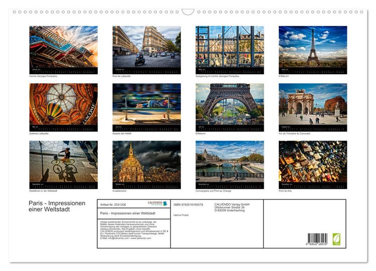 Produktbild: Paris - Impressionen einer Weltstadt (Wandkalender 2026 DIN A2 quer), CALVENDO Monatskalender