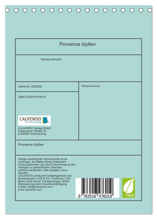 Produktbild: Provence Idyllen (Tischkalender 2026 DIN A5 hoch), CALVENDO Monatskalender