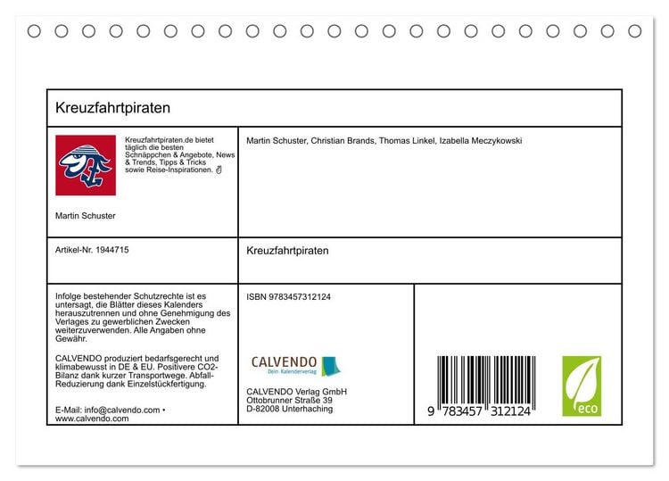 Produktbild: Kreuzfahrtpiraten (Tischkalender 2026 DIN A5 quer), CALVENDO Monatskalender