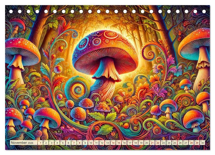 Produktbild: Psychedelische Pilze - Die bunte Welt der magischen Pilze (Tischkalender 2026 DIN A5 quer), CALVENDO Monatskalender