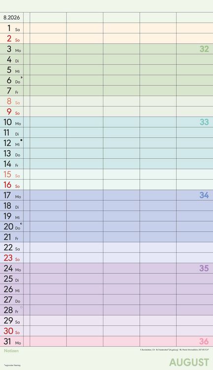 Produktbild: Superplaner Farbenfroh 2026 - 5 Spalten - Familienkalender 26x45 cm - Offset-Papier - mit Ferienterminen - Wandkalender - Wandplaner