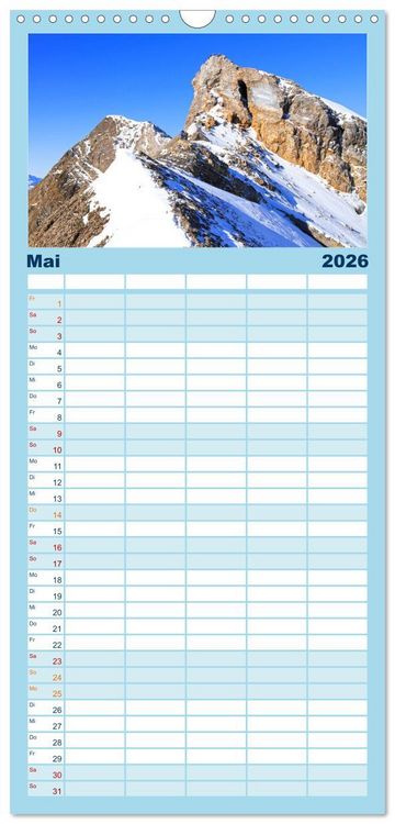 Produktbild: Familienplaner 2026 - Schweizer Berggipfel mit 5 Spalten (Wandkalender, 21 x 45 cm) CALVENDO