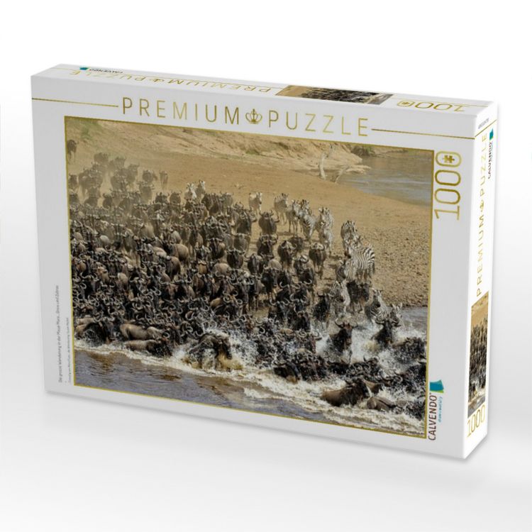 Produktbild: CALVENDO Puzzle Die grosse Wanderung in der Masai Mara....Gnus und Zebras | 1000 Teile Lege-Gr&ouml;&szlig;e 64x48cm Foto-Puzzle f&uuml;r gl&uuml;ckliche Stunden