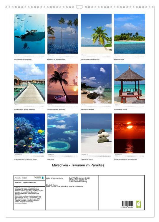Produktbild: Malediven - Tr&auml;umen im Paradies (Wandkalender 2026 DIN A2 hoch), CALVENDO Monatskalender