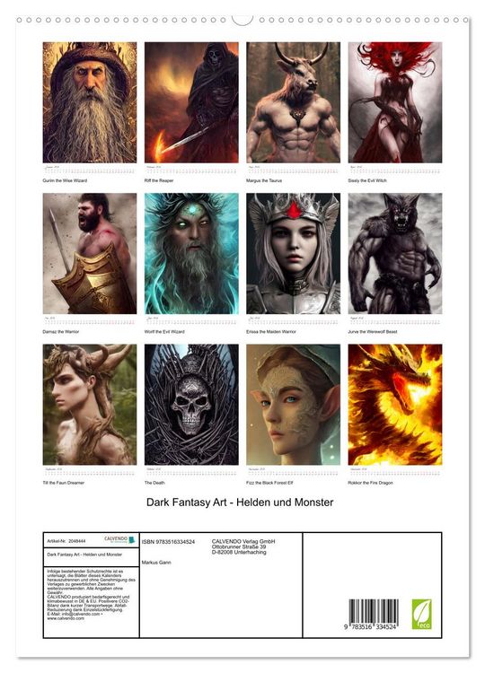 Produktbild: Dark Fantasy Art - Helden und Monster (hochwertiger Premium Wandkalender 2026 DIN A2 hoch), Kunstdruck in Hochglanz