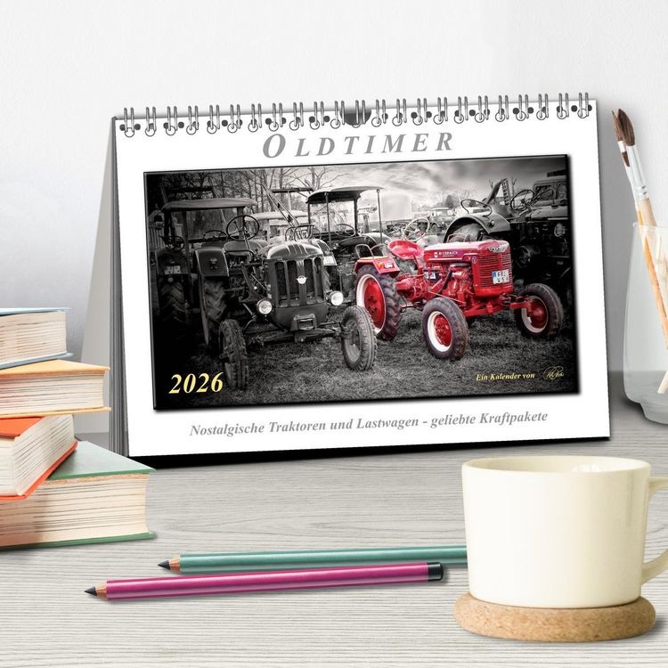 Produktbild: Oldtimer - nostalgische Traktoren und Lastwagen (Tischkalender 2026 DIN A5 quer), CALVENDO Monatskalender