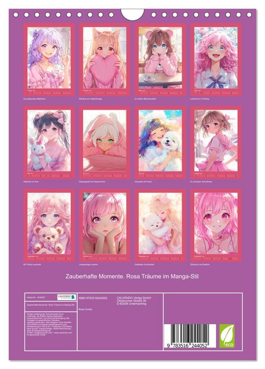 Produktbild: Zauberhafte Momente. Rosa Tr&auml;ume im Manga-Stil (Wandkalender 2026 DIN A4 hoch), CALVENDO Monatskalender