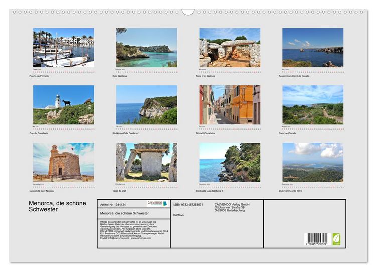 Produktbild: Menorca, die sch&ouml;ne Schwester (Wandkalender 2026 DIN A2 quer), CALVENDO Monatskalender