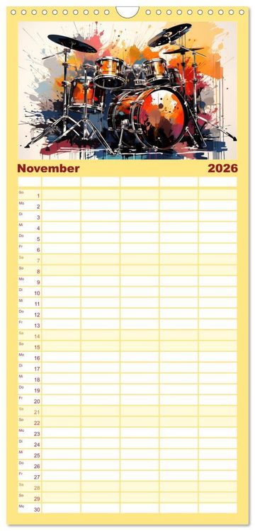 Produktbild: Familienplaner 2026 - Taktvolle Kunst: Der bunte Schlagzeugkalender mit 5 Spalten (Wandkalender, 21 x 45 cm) CALVENDO