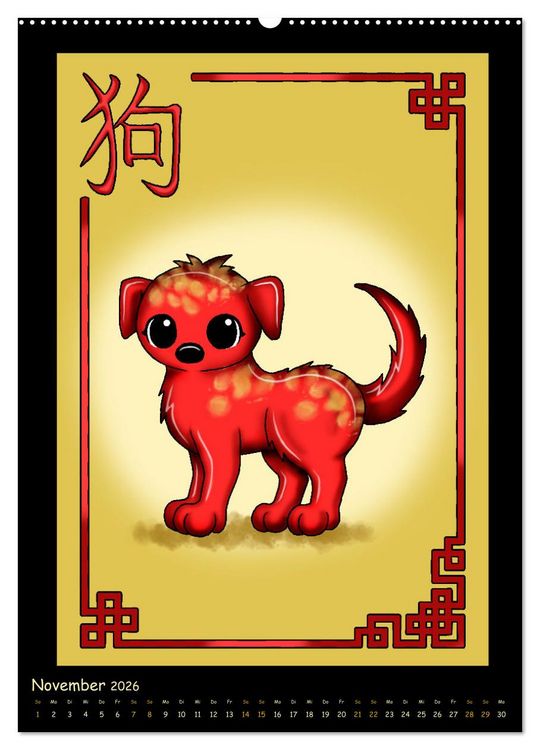 Produktbild: niedliche Tierkreiszeichen im chinesischem Stil (Wandkalender 2026 DIN A2 hoch), CALVENDO Monatskalender