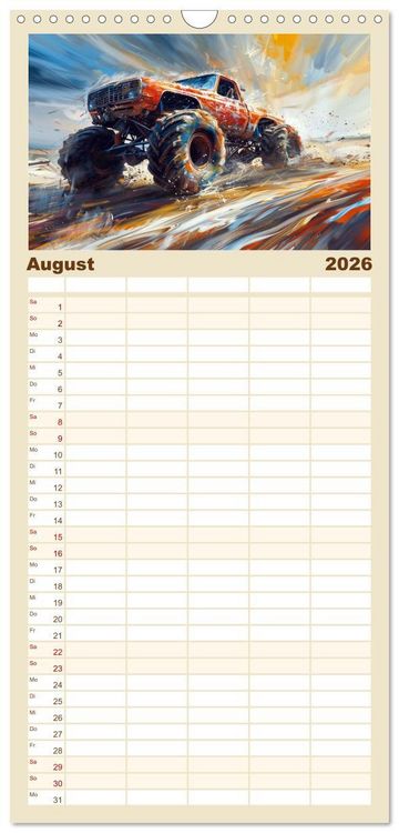 Produktbild: Familienplaner 2026 - Wilde Monstertrucks mit 5 Spalten (Wandkalender, 21 x 45 cm) CALVENDO