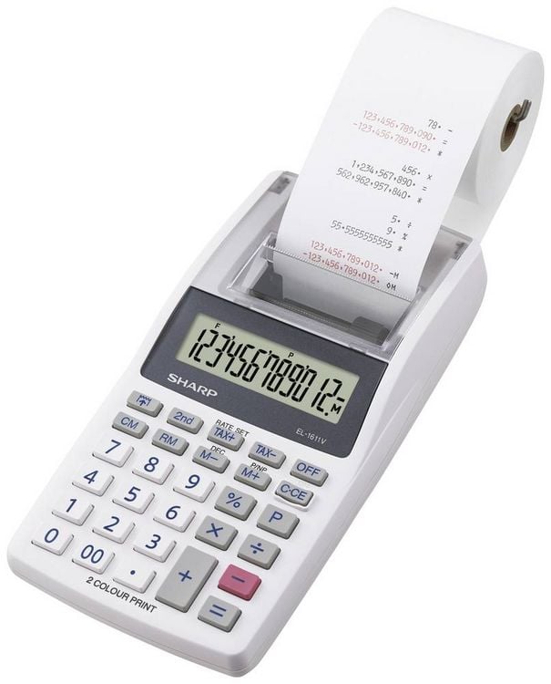 Produktbild: Sharp EL-1611 V Druckender Tischrechner Wei&szlig; Display (Stellen): 12 batteriebetrieben, netzbetrieben (B x H x T) 99 x 42 x 191 mm