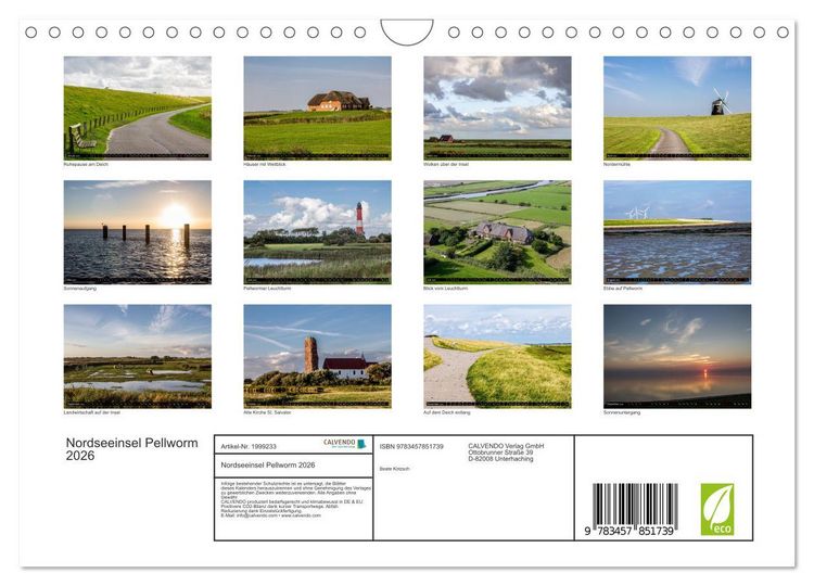 Produktbild: Nordseeinsel Pellworm 2026 (Wandkalender 2026 DIN A4 quer), CALVENDO Monatskalender