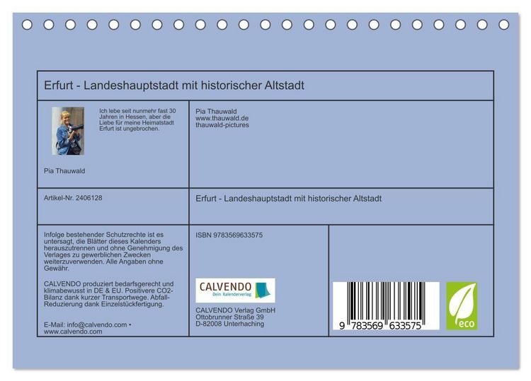 Produktbild: Erfurt - Landeshauptstadt mit historischer Altstadt (Tischkalender 2027 DIN A5 quer), CALVENDO Monatskalender
