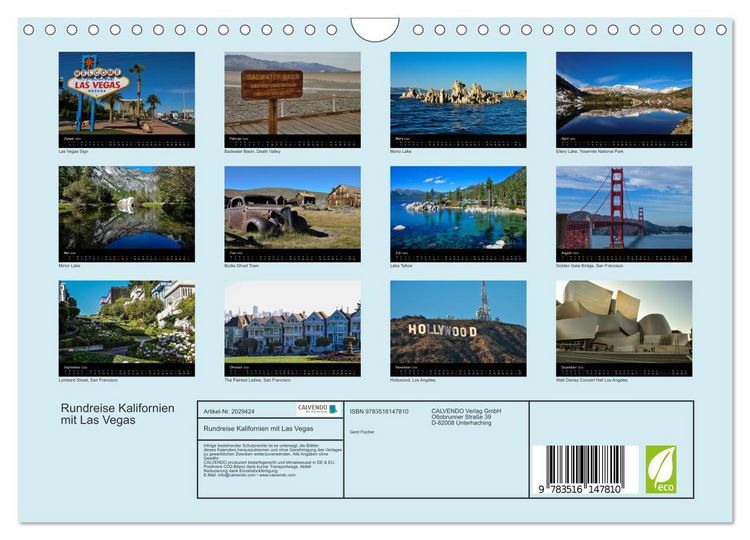 Produktbild: Rundreise Kalifornien mit Las Vegas (Wandkalender 2026 DIN A4 quer), CALVENDO Monatskalender