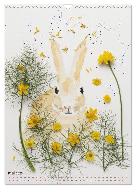 Produktbild: Animaux &agrave; l'aquarelle et v&eacute;g&eacute;taux (Calendrier mural 2026 DIN A3 horizontal), CALVENDO calendrier mensuel