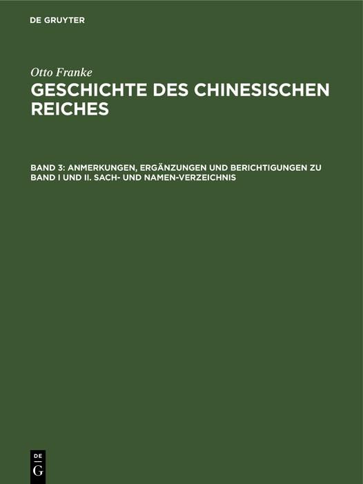 Produktbild: Anmerkungen, Erg&auml;nzungen und Berichtigungen zu Band I und II. Sach- und Namen-Verzeichnis