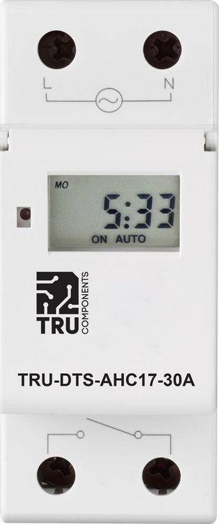 Produktbild: TRU COMPONENTS TRU-DTS-AHC17-30A Zeitschaltuhr f&uuml;r Hutschiene Betriebsspannung: 230 V/AC 1 Wechsler 30 A 250 V/AC Wochenprogramm