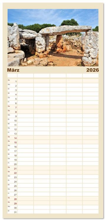 Produktbild: Familienplaner 2026 - Menorca, die sch&ouml;ne Schwester mit 5 Spalten (Wandkalender, 21 x 45 cm) CALVENDO