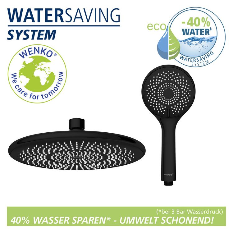 Produktbild: Duschsystem Watersaving Schwarz, bis zu 40 % Wasserersparnis
